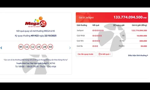 Một người trúng độc đắc Vietlott gân 134 tỷ đồng
