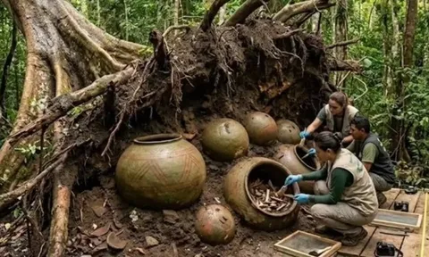 Lộ diện di tích chôn cất cổ xưa dưới gốc cây đổ tại rừng Amazon