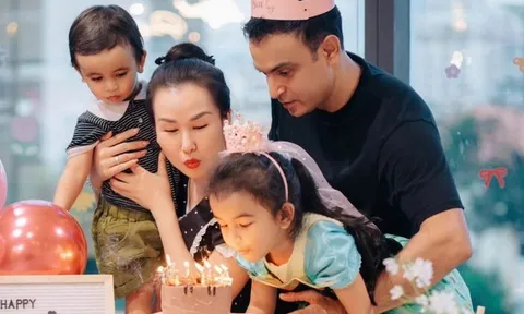 Võ Hạ Trâm và chồng Ấn Độ trùng ngày sinh nhật, mở tiệc cùng 2 con