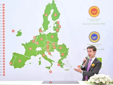Gian hàng của Liên Minh Châu Âu (EU) trưng bày 200 sản phẩm xuất sắc về thực phẩm của EU tại Triển lãm Vietnam Foodexpo 2024