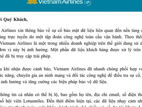 Vietnam Airlines khẳng định thông tin thẻ tín dụng, số dư tài khoản,...của khách hàng vẫn an toàn sau sự cố bảo mật, khuyến nghị đổi mật khẩu