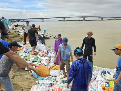 Hàng nghìn người 'vá kè' chống lũ lịch sử, cứu làng ở hạ lưu sông Thu Bồn
