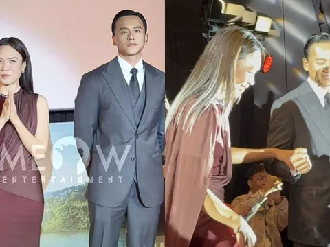 Mỹ Tâm thẹn thùng khi được Mai Tài Phến nắm tay