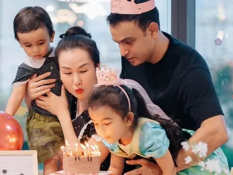 Võ Hạ Trâm và chồng Ấn Độ trùng ngày sinh nhật, mở tiệc cùng 2 con